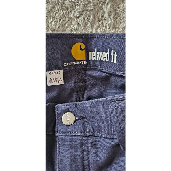 Carhartt 44x32 Navy Rugged Flex Relaxed Fit Canvas 5 Pocket Work Pant 102291 - Picture 2 of 3
